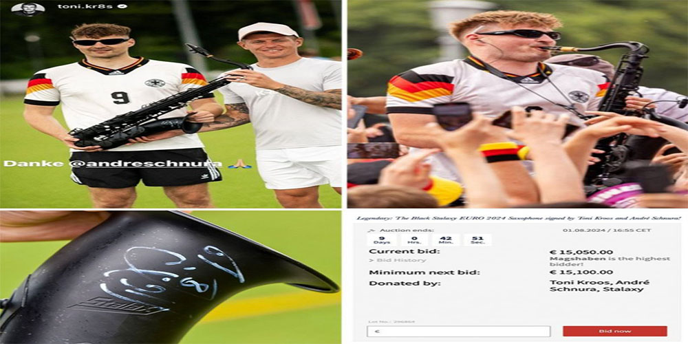 حراج ساکسیفون مشهور یورو با امضای کروس (عکس) - حاشیه های فوتبالی حراج ساکسیفون مشهور یورو با امضای کروس (عکس)