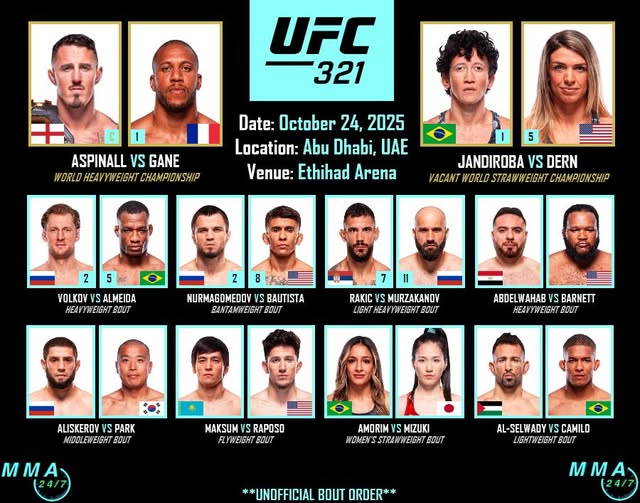 تاریخ برگزاری UFC 321 تاریخ برگزاری UFC 321